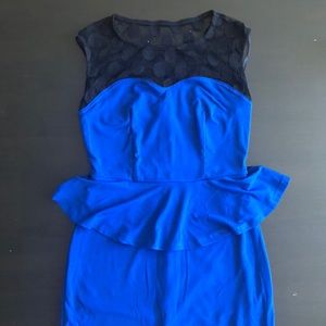 Blue Peplum Dress with Mesh Detail